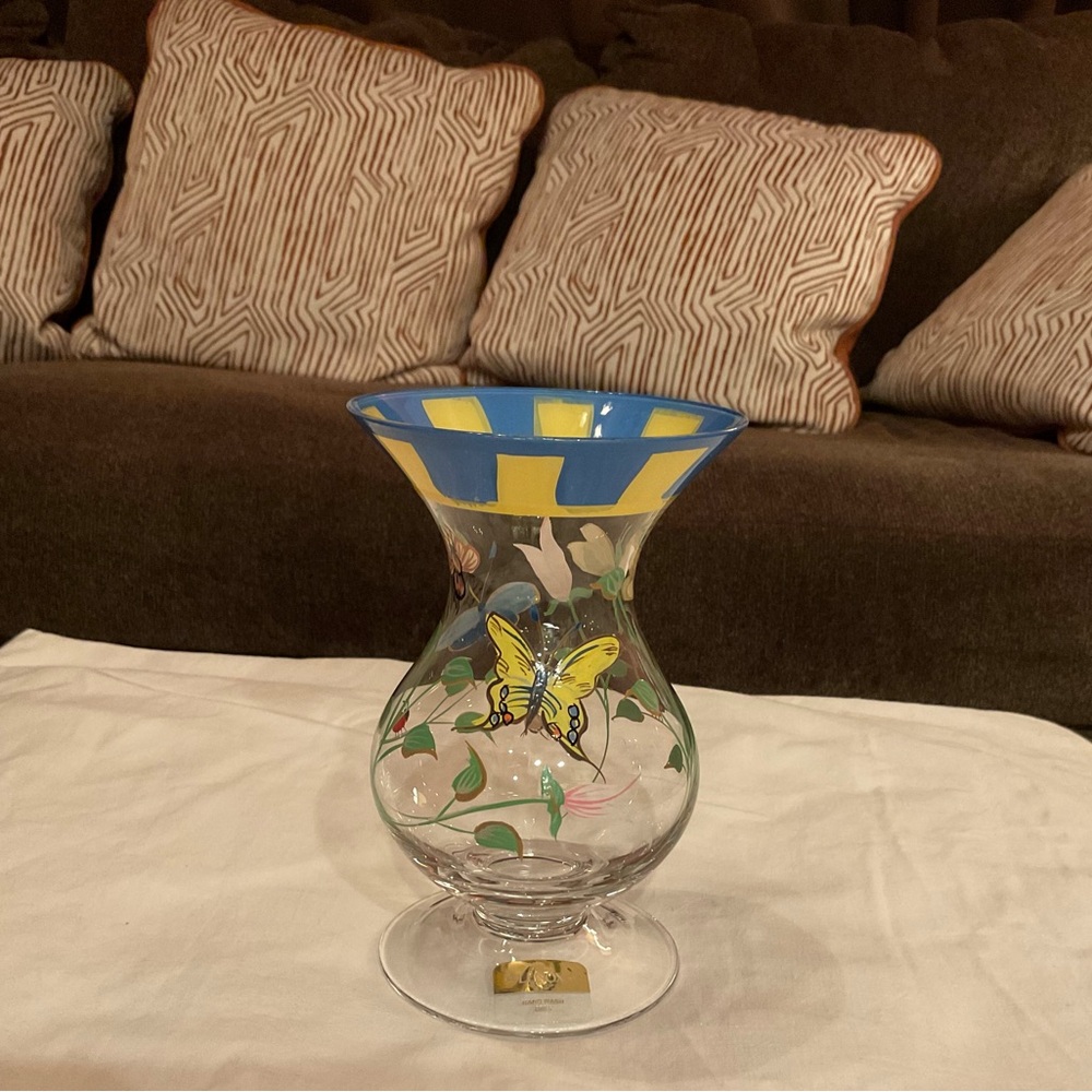 Lenox Hand Painted Bud Vase. Straight edge. “Butterfly Meadow”.
